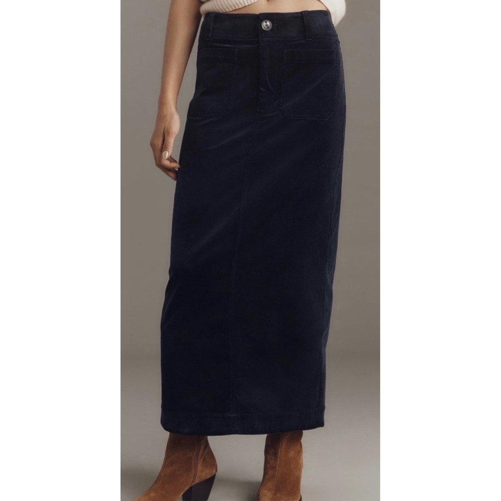 Maeve Anthropologie The Colette Maxi Corduroy Skirt Navy Blue Women Size S NWOT